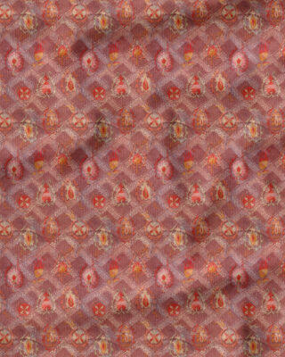 Digital Printed Dark Peach Coloured Chinnon Chiffon Fabric With Gota Work