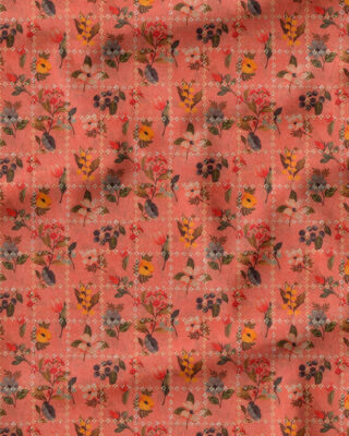 Digital Printed Coral Chinnon Fabric With Gota Patti Work