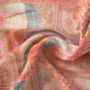 Digital Printed Multicoloured Chinnon Chiffon Fabric With Crochet Embroidery