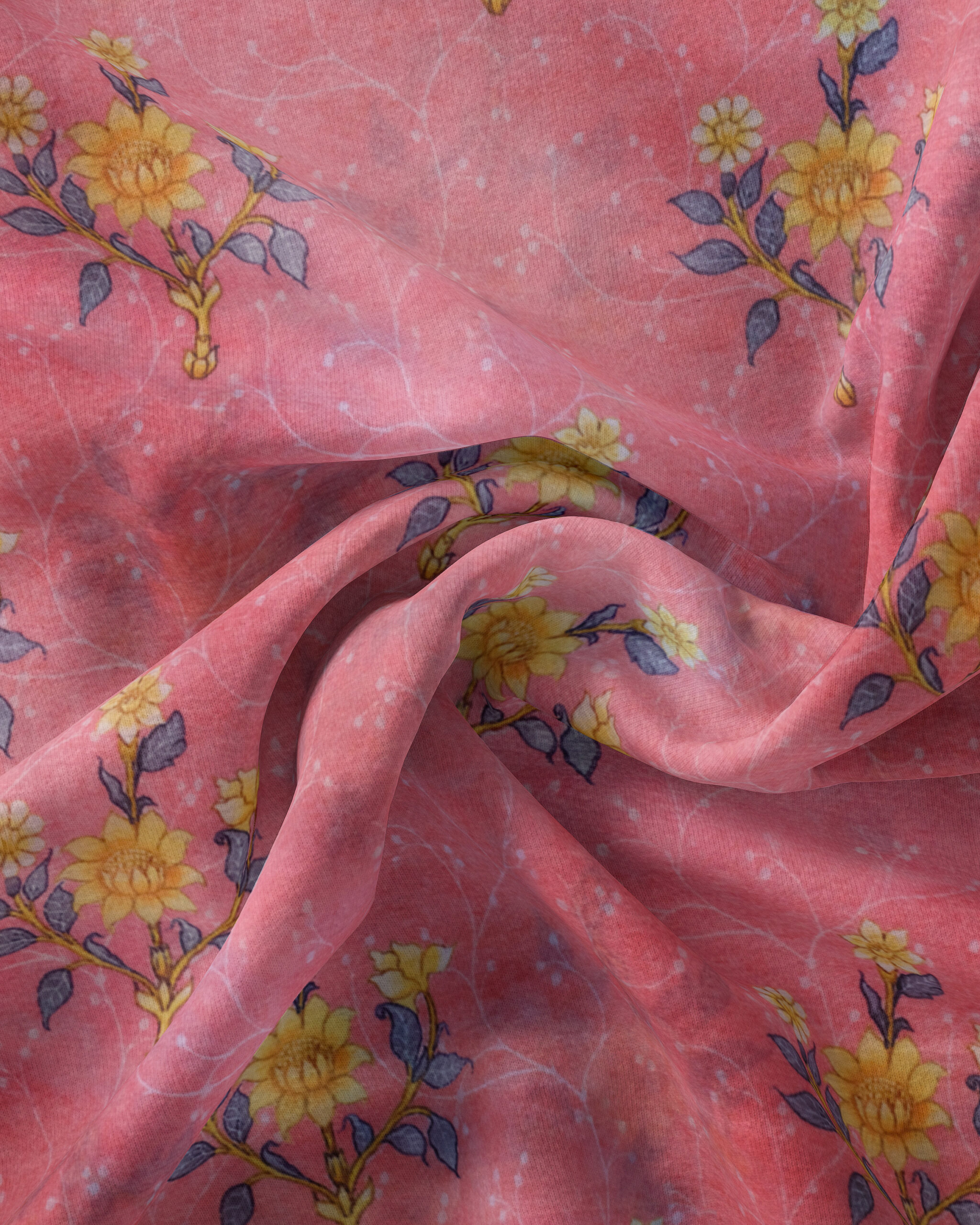 Digital Printed Dark Pink Coloured Muslin Fabric