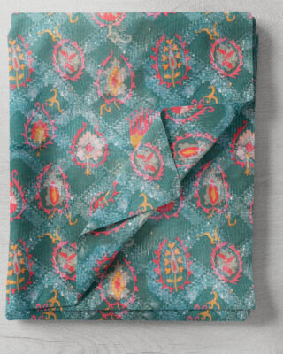 Digital Printed Green Coloured Chinnon Chiffon Fabric With Gota Work
