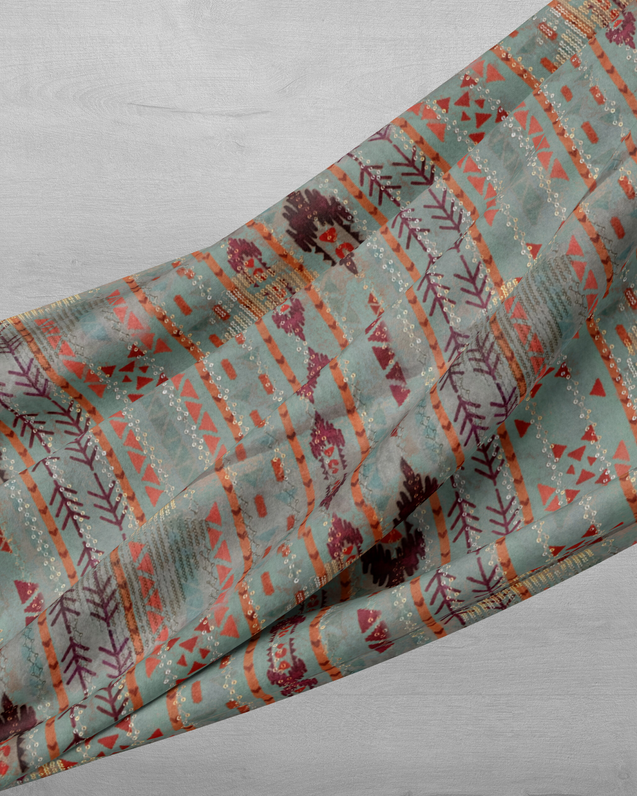 Digital Printed Multicolored Chinnon Fabric With Sequins Jari Butta